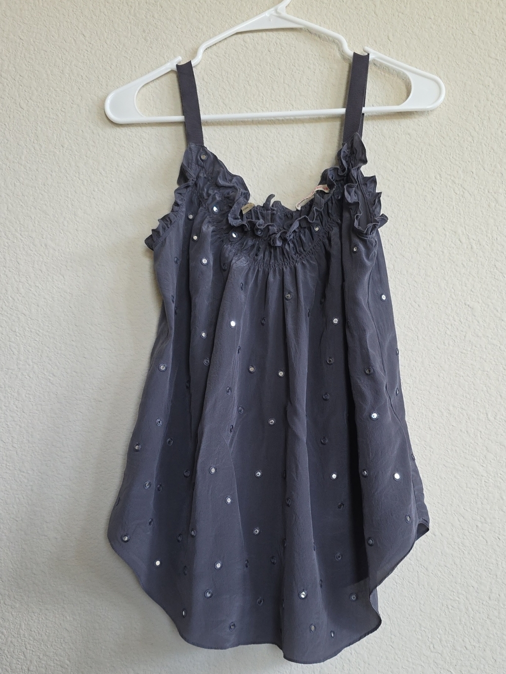 Rebecca Taylor Silk Ruffle Cami Top Romantic Feminine Date Y2K Sequin